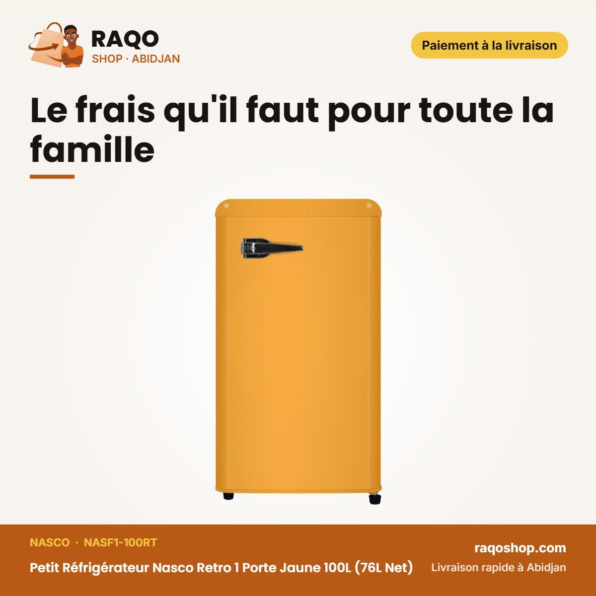 Petit Réfrigérateur Nasco Retro 1 Porte Jaune | RAQO Shop
