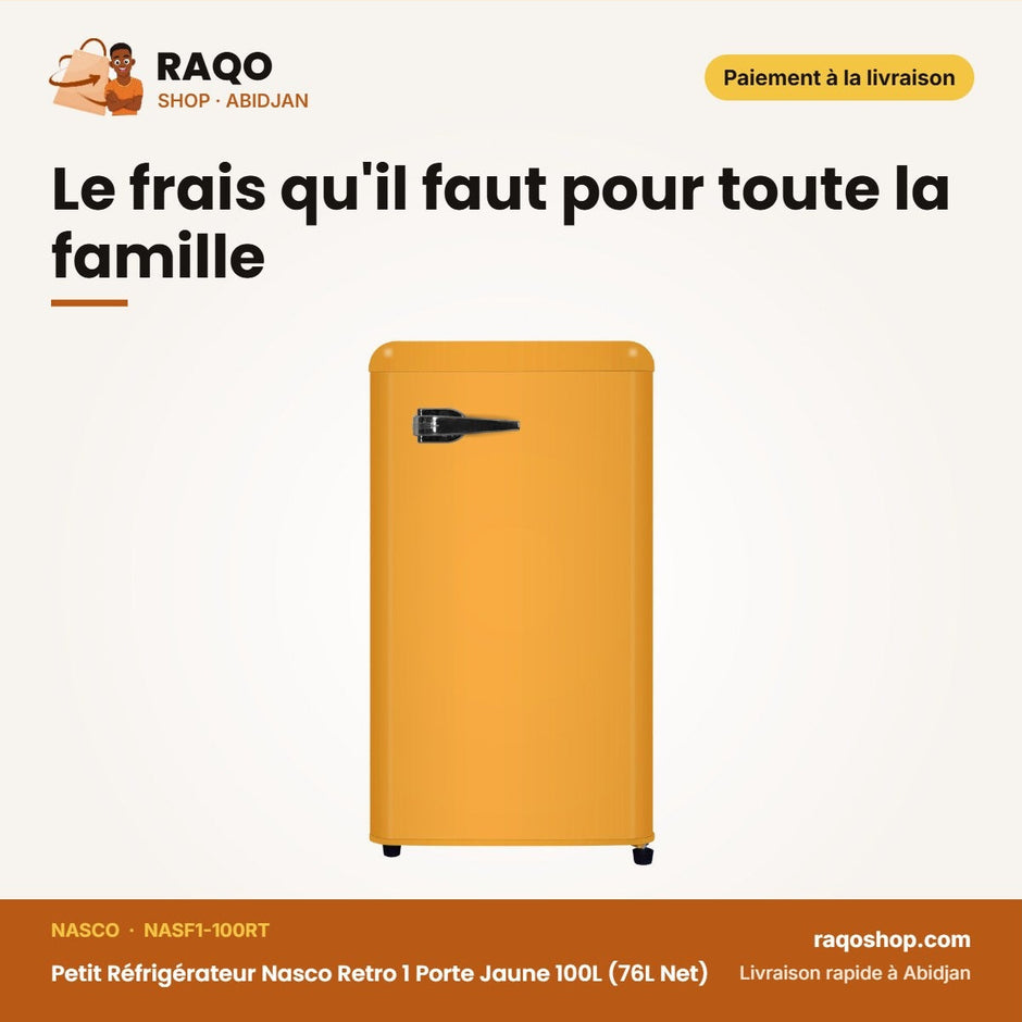 Petit Réfrigérateur Nasco Retro 1 Porte Jaune | RAQO Shop