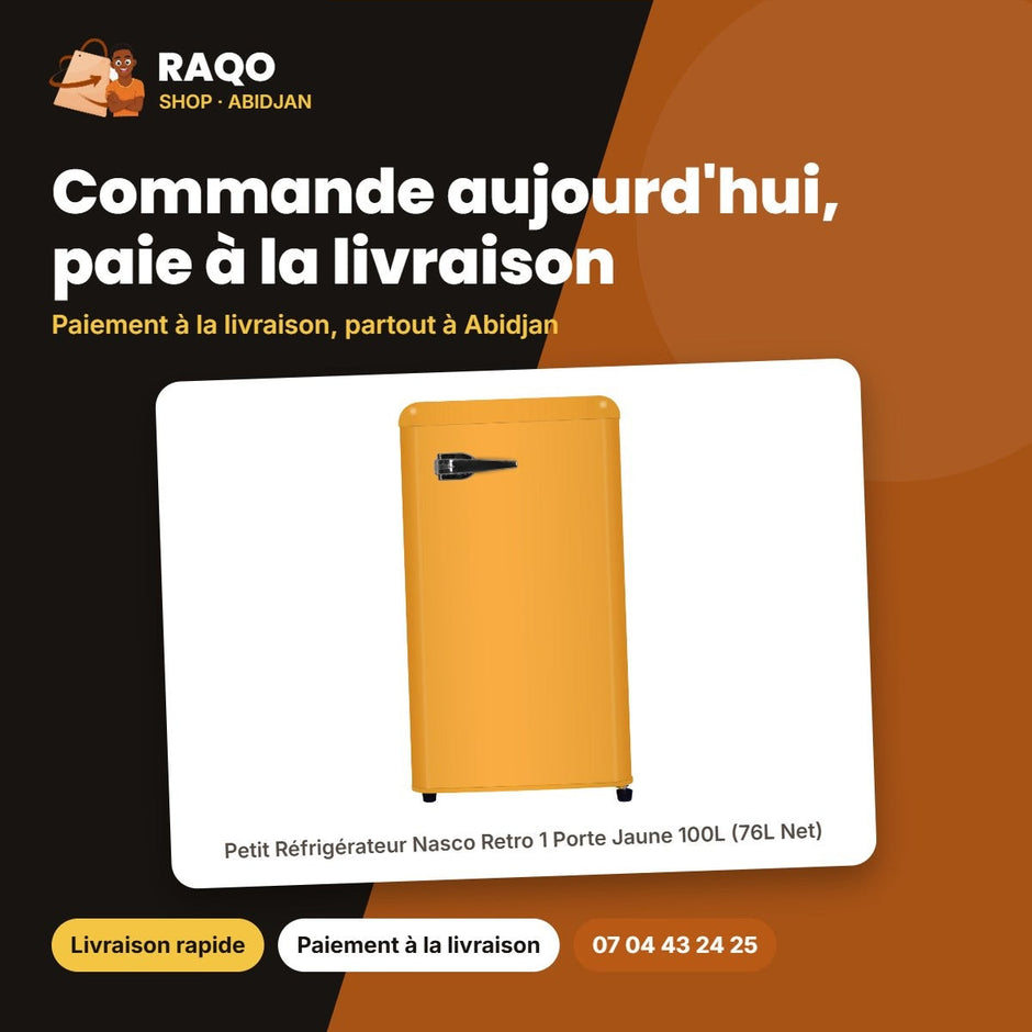Petit Réfrigérateur Nasco Retro 1 Porte Jaune 100L (76L Net) – Economie D'energie | NASF1-100RT