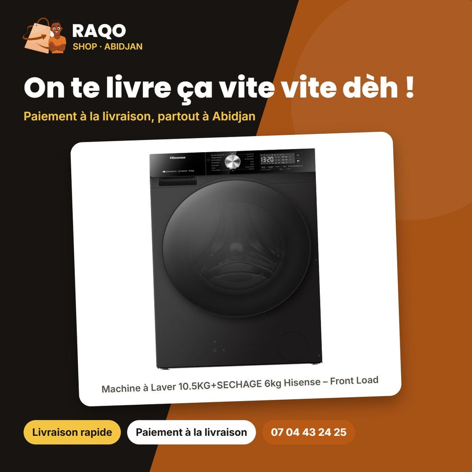 Machine à Laver 10.5KG+SECHAGE 6kg Hisense – Front Load – Premium Black – 220-24 | WD3S1043BB