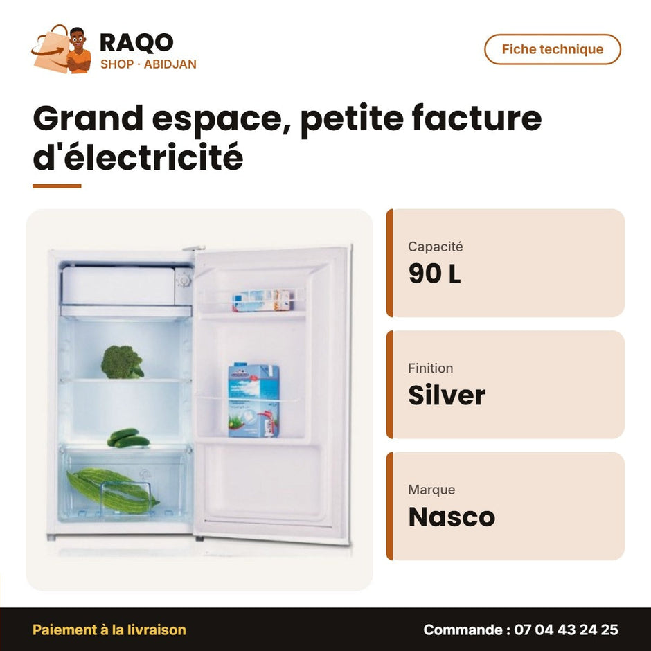 Petit Réfrigérateur Nasco – 1 Porte – 90L Net – Silver | KNASF1-100S
