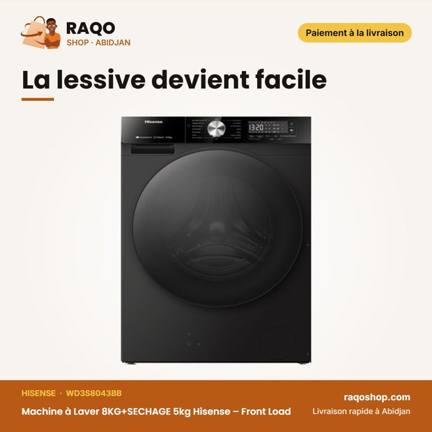 Machine à Laver 8KG+SECHAGE 5kg Hisense – Front | RAQO Shop