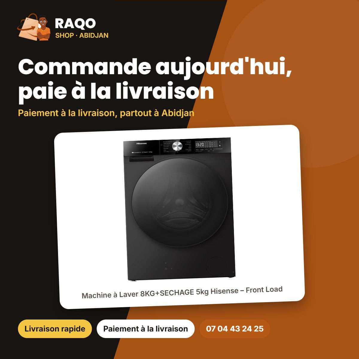 Machine à Laver 8KG+SECHAGE 5kg Hisense – Front Load – Premium Black | WD3S8043BB