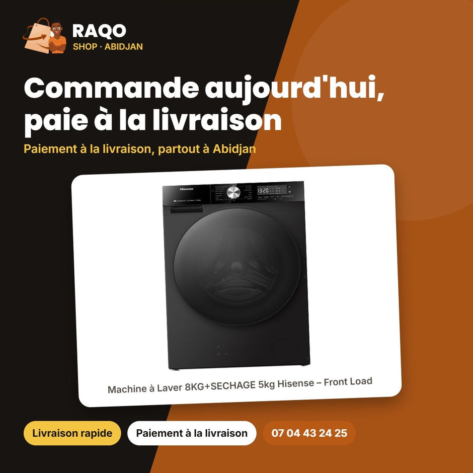 Machine à Laver 8KG+SECHAGE 5kg Hisense – Front Load – Premium Black | WD3S8043BB