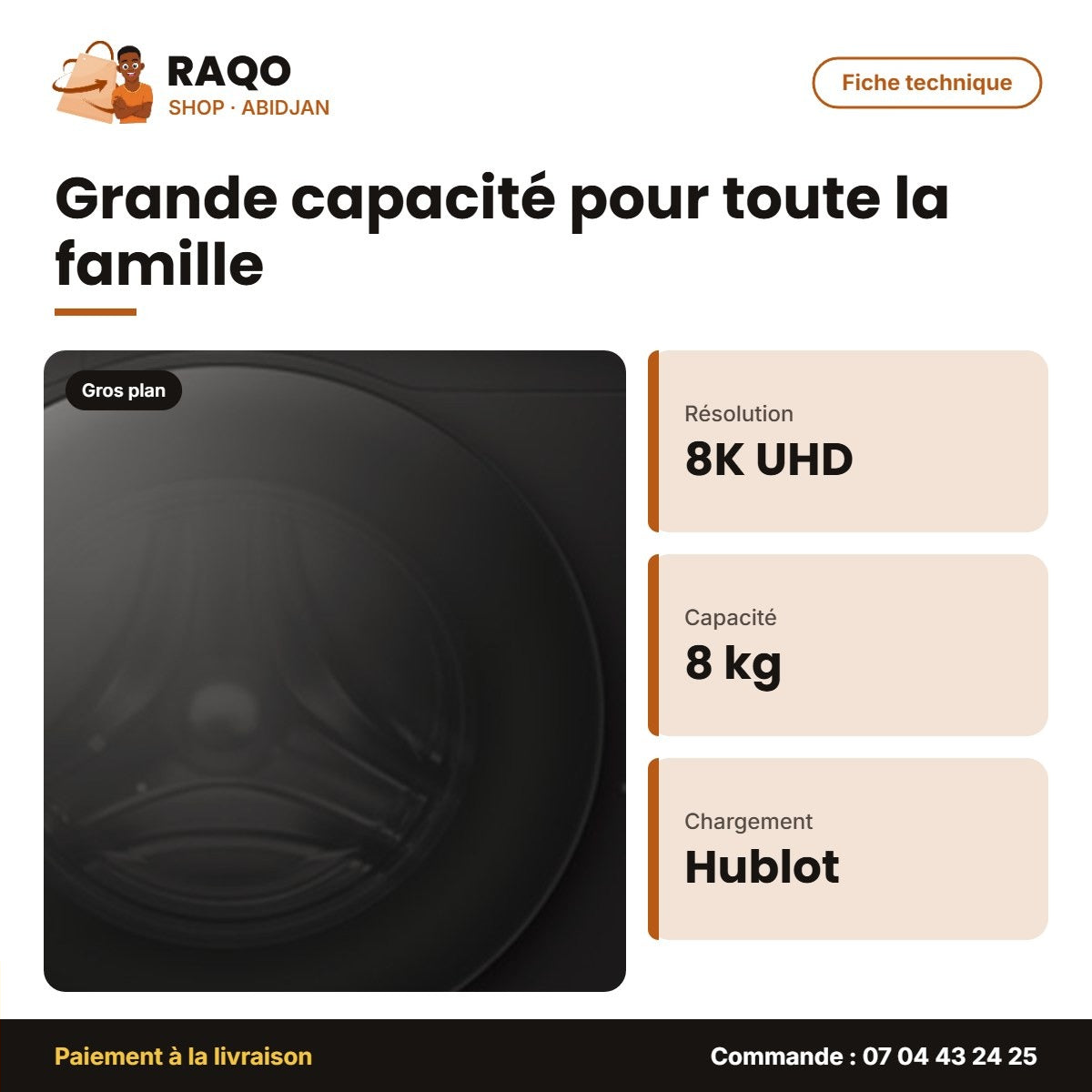 Machine à Laver 8KG+SECHAGE 5kg Hisense – Front Load – Premium Black | WD3S8043BB