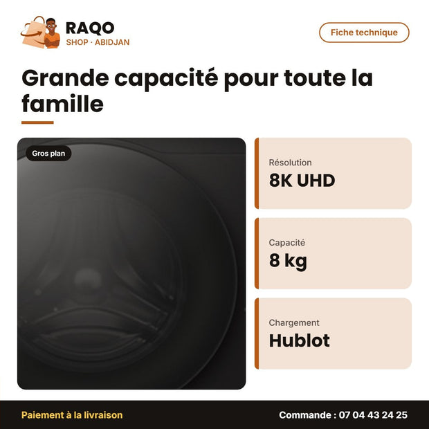 Machine à Laver 8KG+SECHAGE 5kg Hisense – Front Load – Premium Black | WD3S8043BB