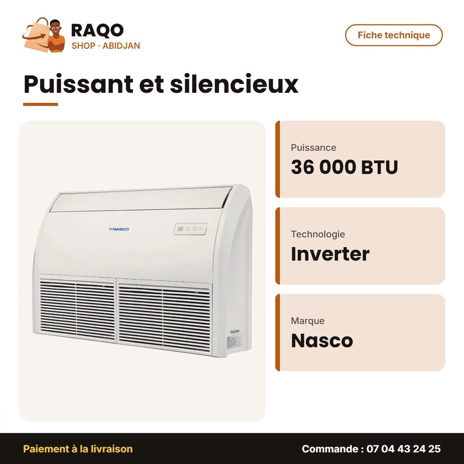 Split Allège (Plafond-Sol) Nasco – 36.000 BTU – Dual Inverter – Façade Blanch | NAS-TCF-36V1