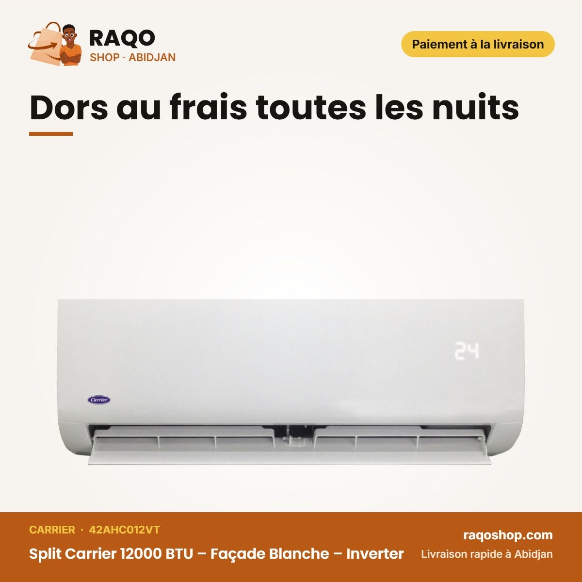 Split Carrier 12000 BTU – Façade Blanche | RAQO Shop
