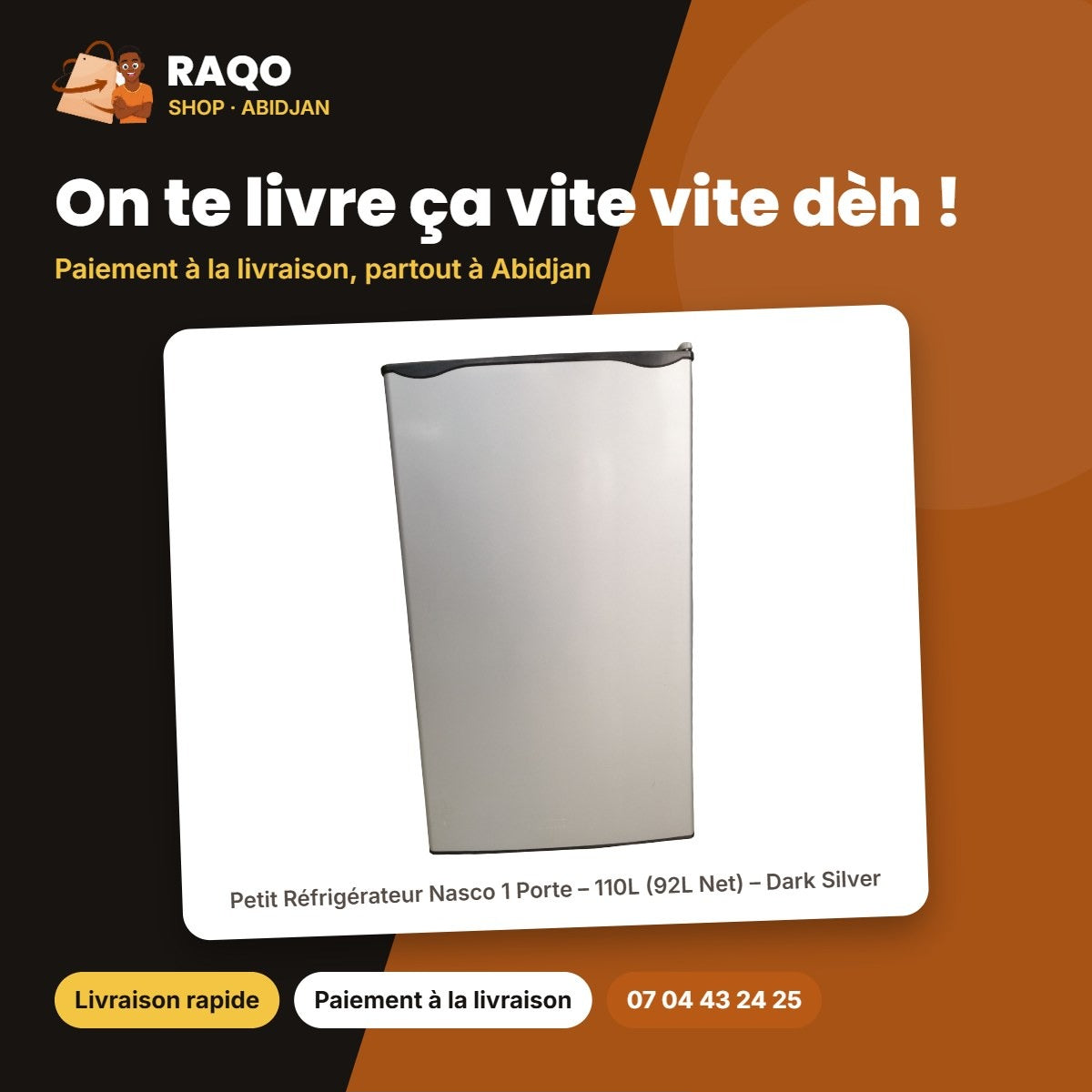 Petit Réfrigérateur Nasco 1 Porte – 110L (92L Net) – Dark Silver | NASF1-110FL-DS