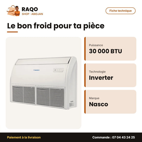 Split Allège (Plafond-Sol) Nasco – 30.000 BTU – Dual Inverter – Façade Blanch | NAS-TCF-30V1