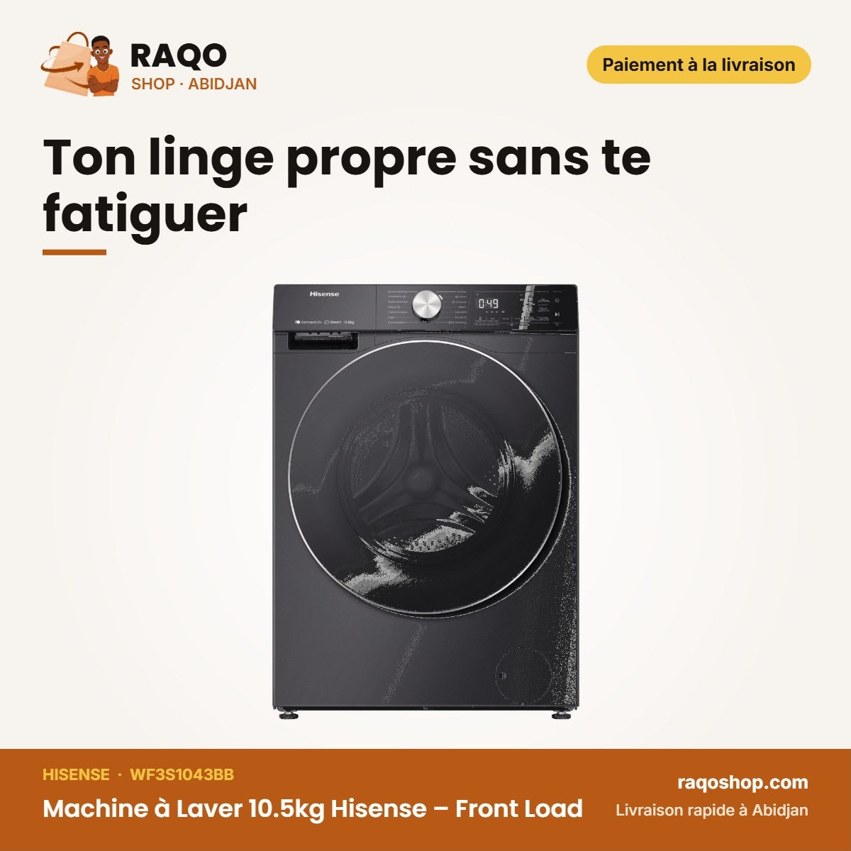 Machine à Laver 10.5kg Hisense – Front Load | RAQO Shop