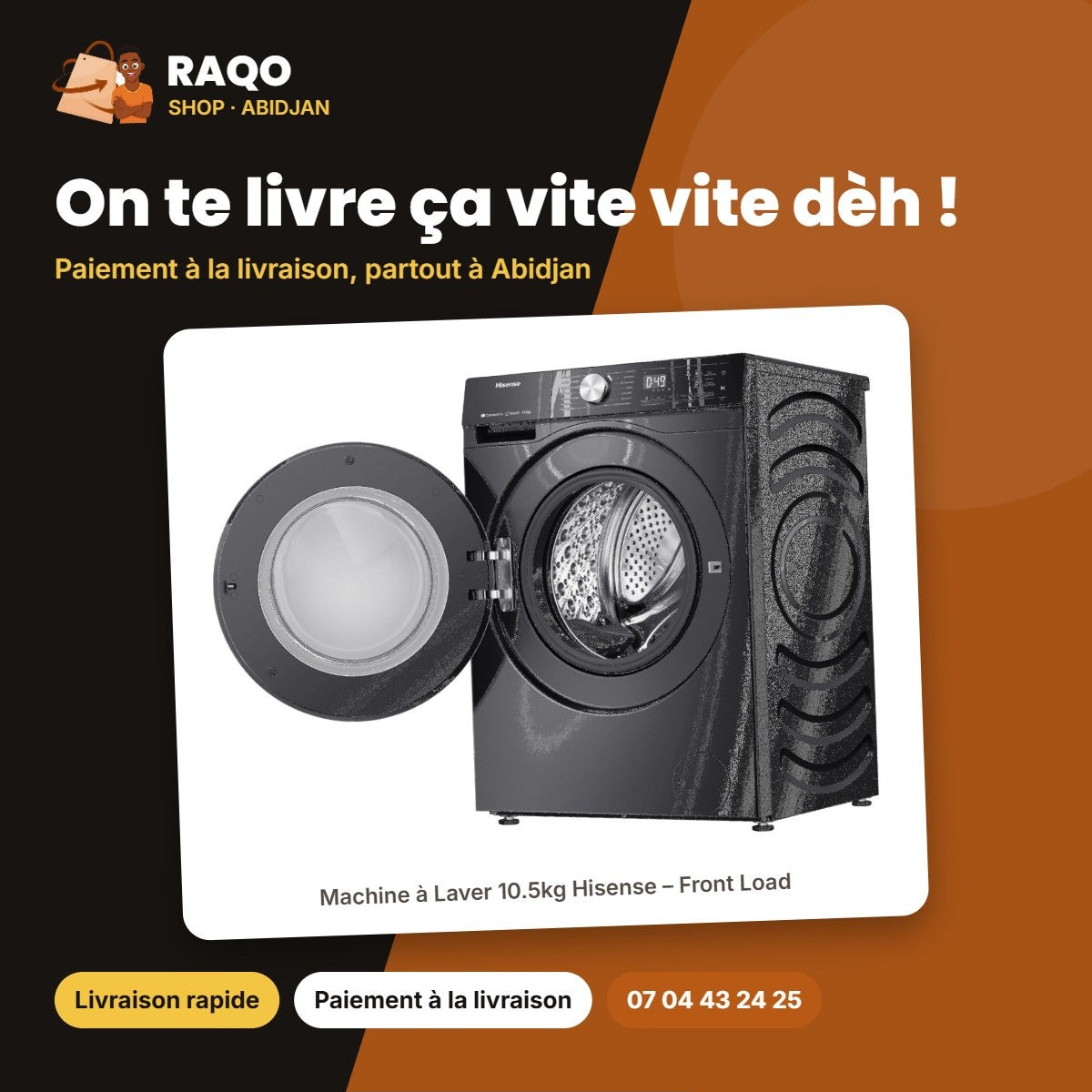 Machine à Laver 10.5kg Hisense – Front Load – Premium Black – Connect Life | WF3S1043BB