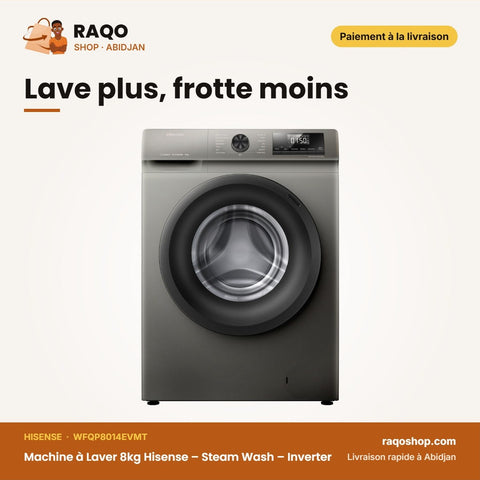 Machine à Laver 8kg Hisense – Steam Wash | RAQO Shop