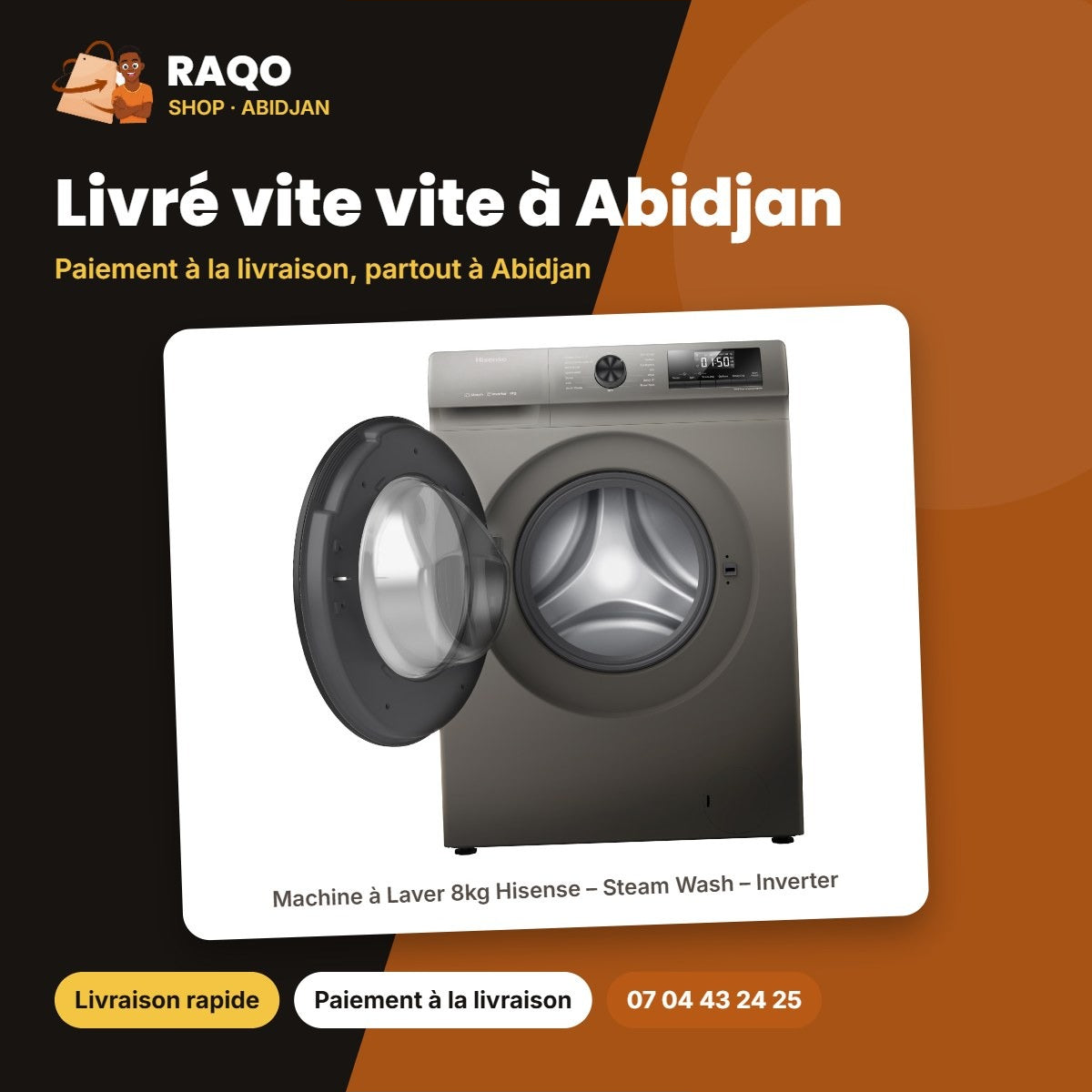 Machine à Laver 8kg Hisense – Steam Wash – Inverter – Front Load | WFQP8014EVMT