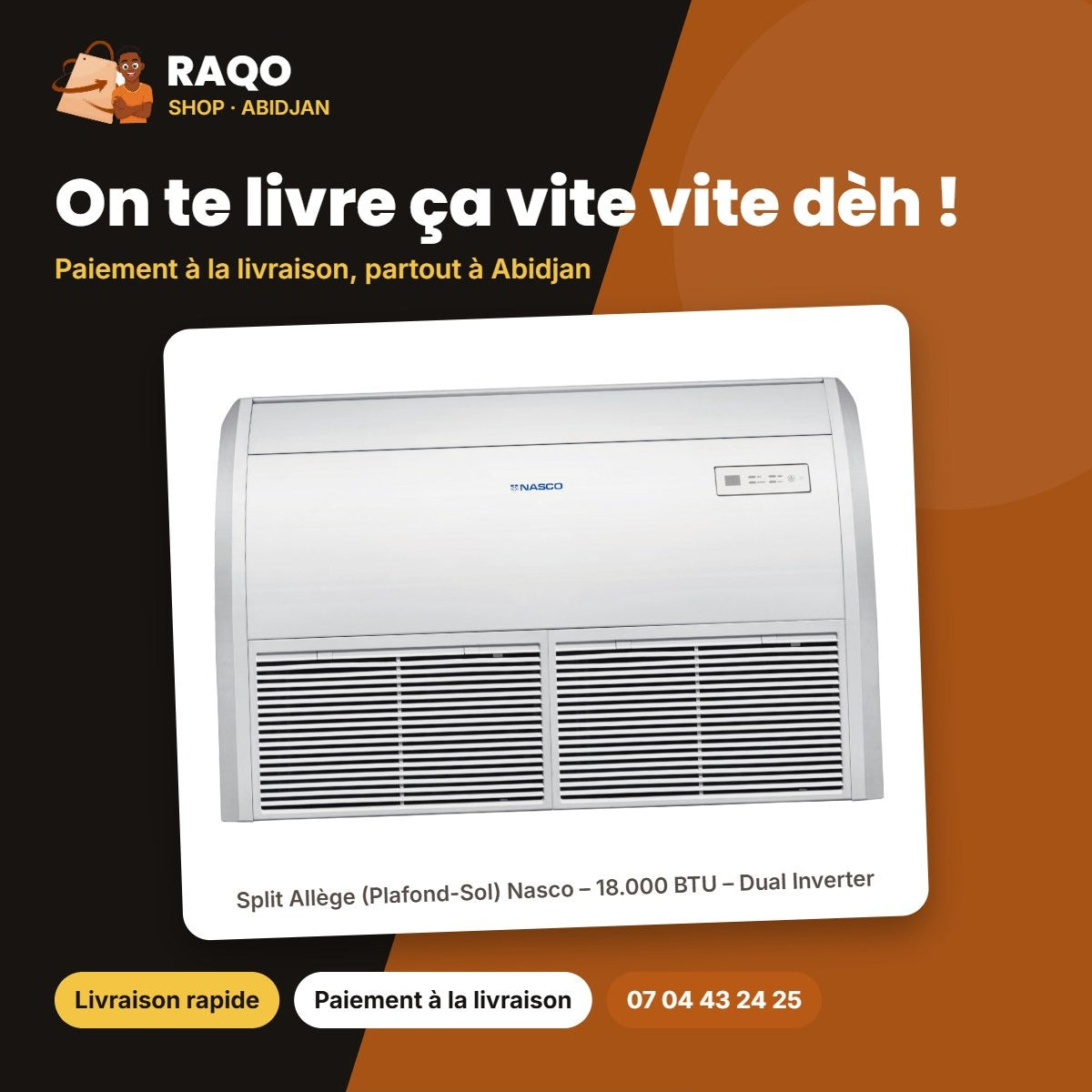 Split Allège (Plafond-Sol) Nasco – 18.000 BTU – Dual Inverter – Façade Blanch | NAS-TCF-18V1