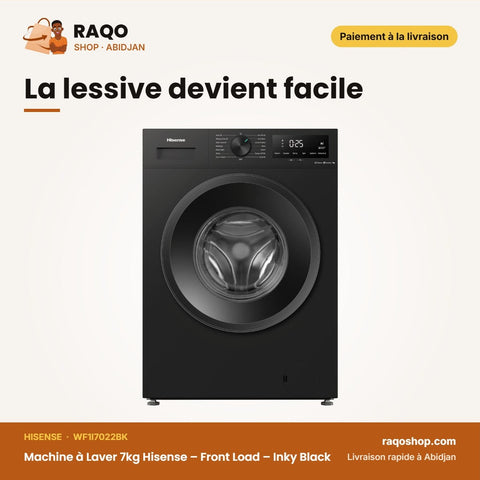 Machine à Laver 7kg Hisense – Front Load – Inky Black – Ibubble | WF1I7022BK