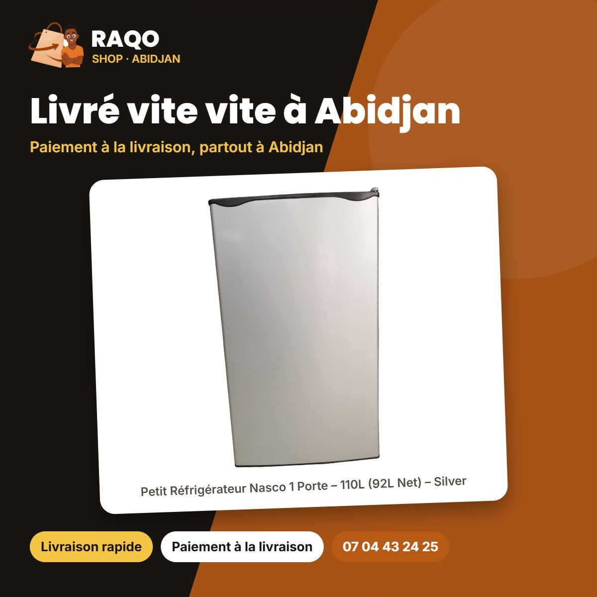 Petit Réfrigérateur Nasco 1 Porte – 110L (92L Net) – Silver – Economie D'energie | NASF1-110FL