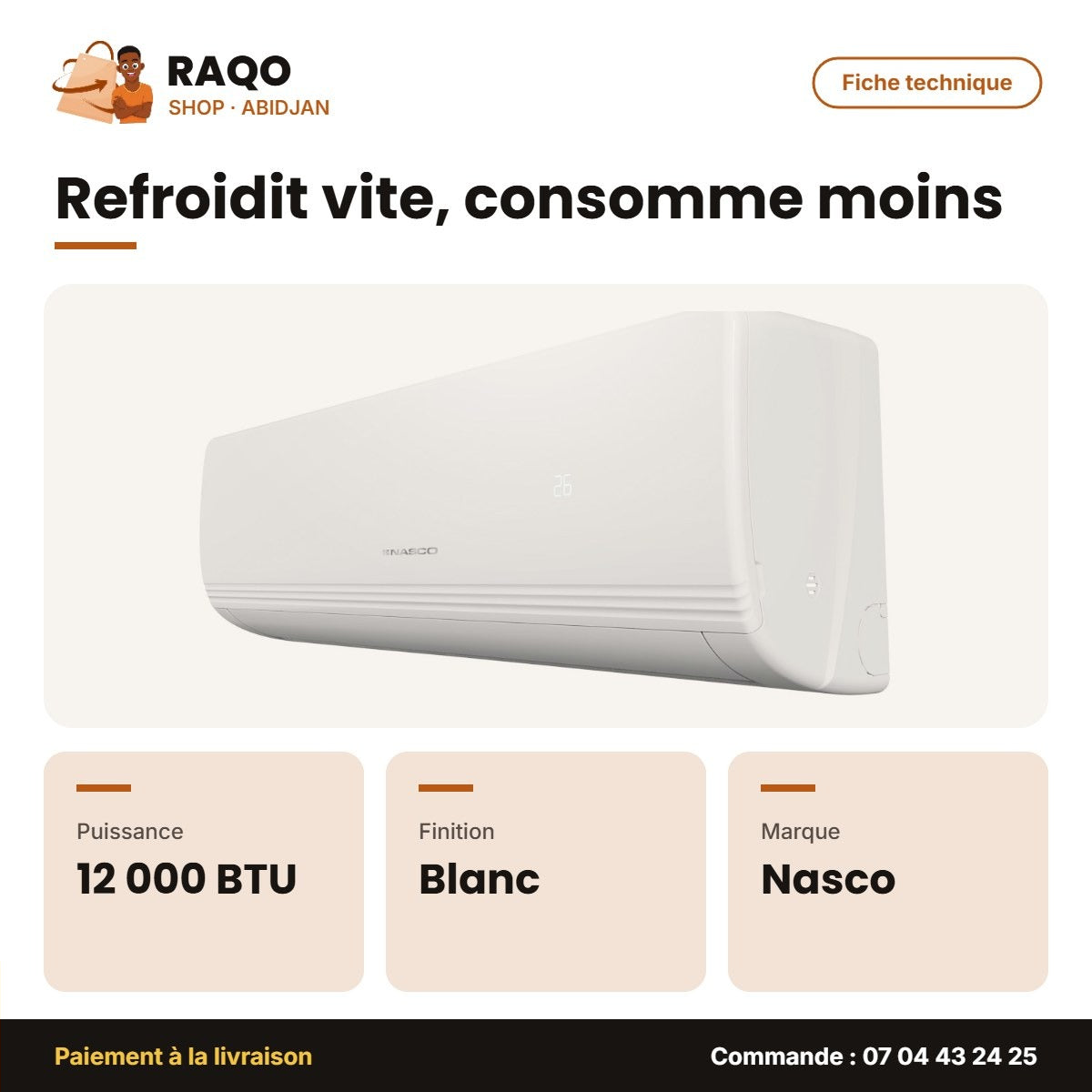 Split 12.000 BTU Nasco – Blanc | NAS-J12-N1-ECO