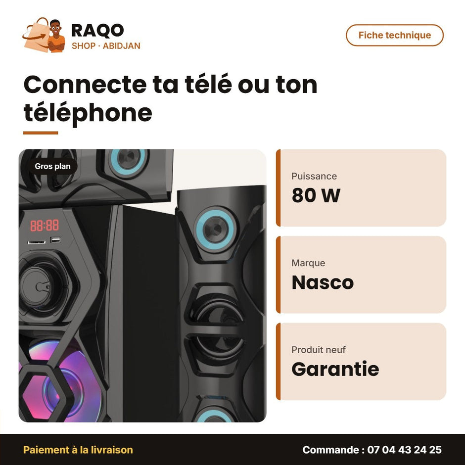 Home Cinema Nasco – 80W – 5.1CH – Télécommande | NS-1705