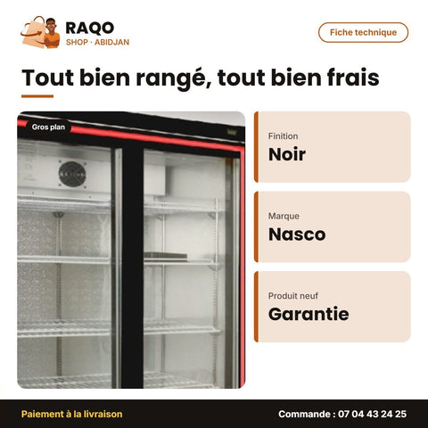 Refroidisseur Vertical Nasco – 2 Portes-Coulissante – Vitré-Contour Noir | NAS-FL1300-2DR