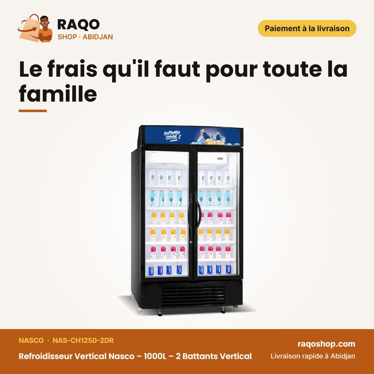 Refroidisseur Vertical Nasco – 1000L – 2 Battants Vertical | NAS-CH1250-2DR