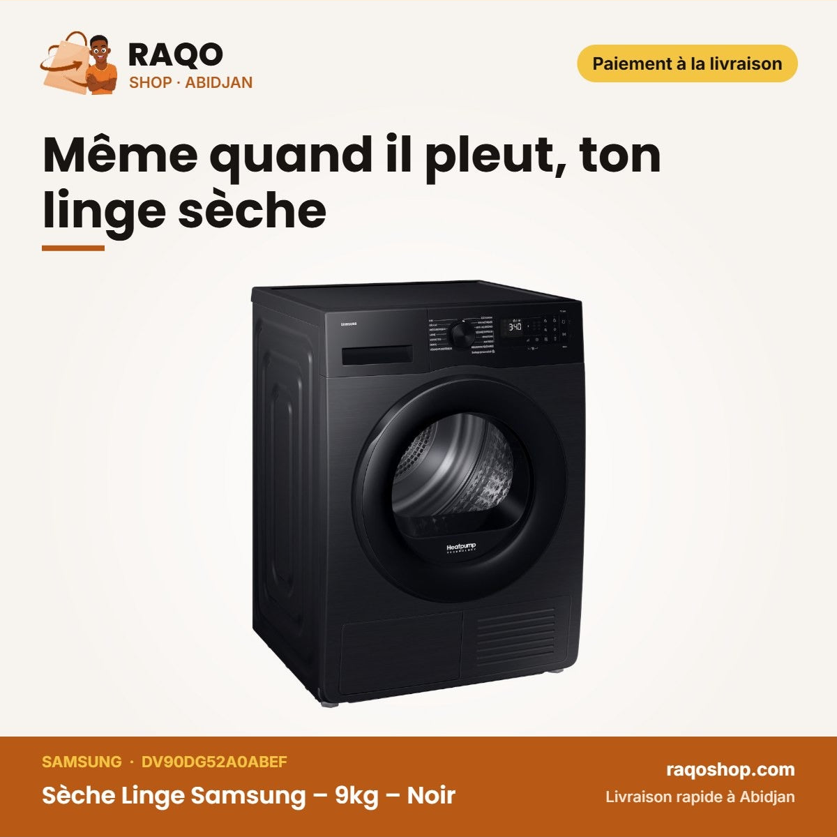 Sèche Linge Samsung – 9kg – Noir | DV90DG52A0ABEF
