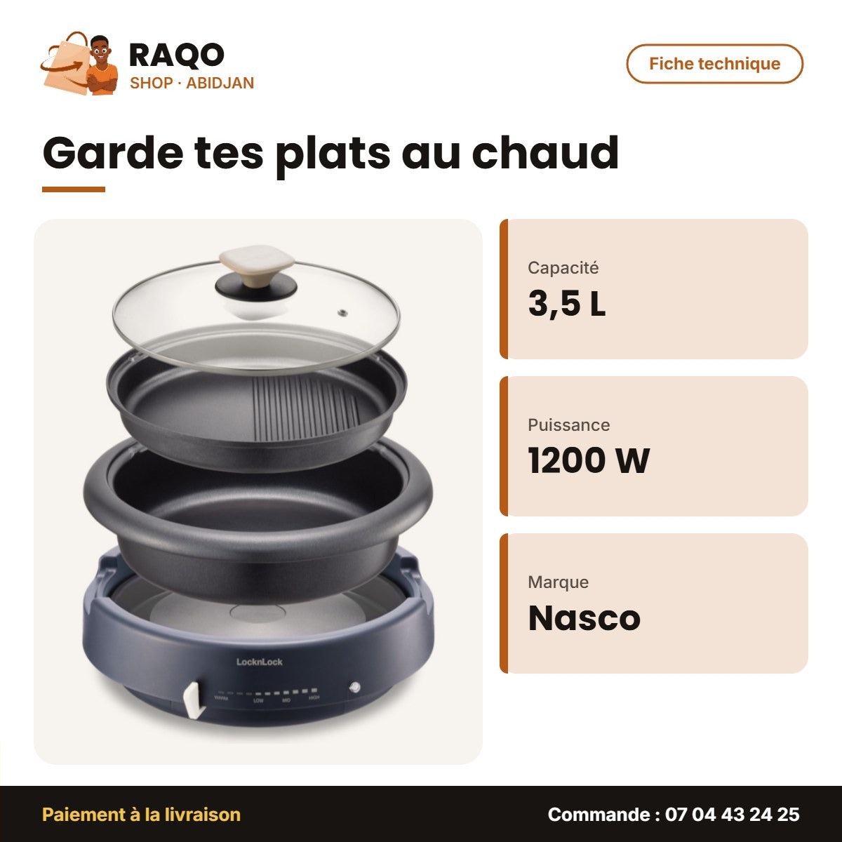 Marmite Électrique Nasco – 3.5L – 60-220° – 1200W | EP1181AB-CB