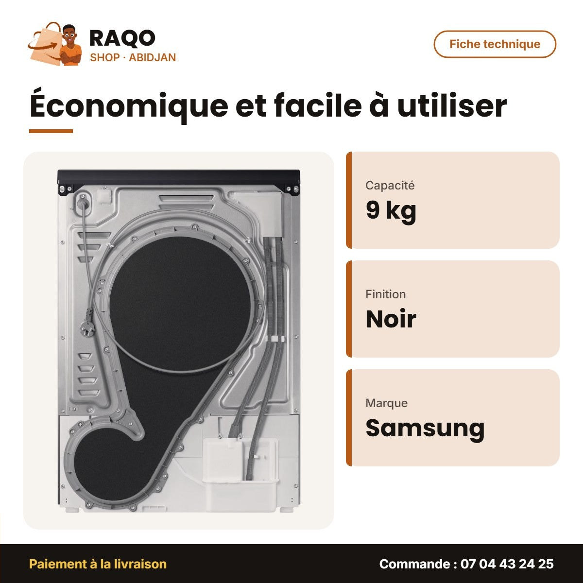Sèche Linge Samsung – 9kg – Noir | DV90DG52A0ABEF