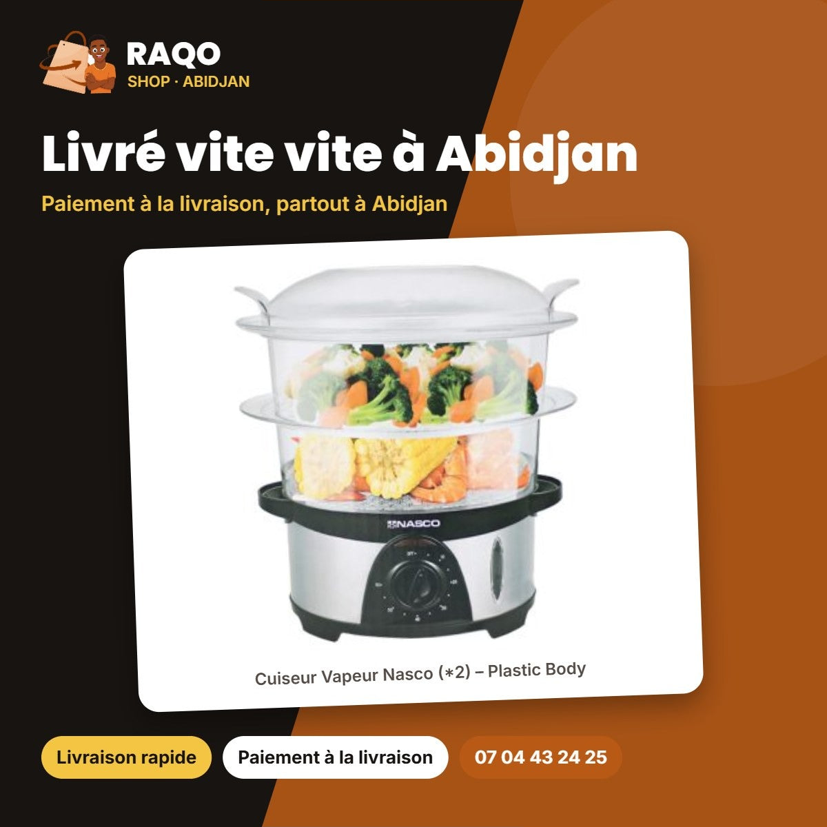 Cuiseur Vapeur Nasco (*2) – Plastic Body – Base Stainles Steel | FS1152