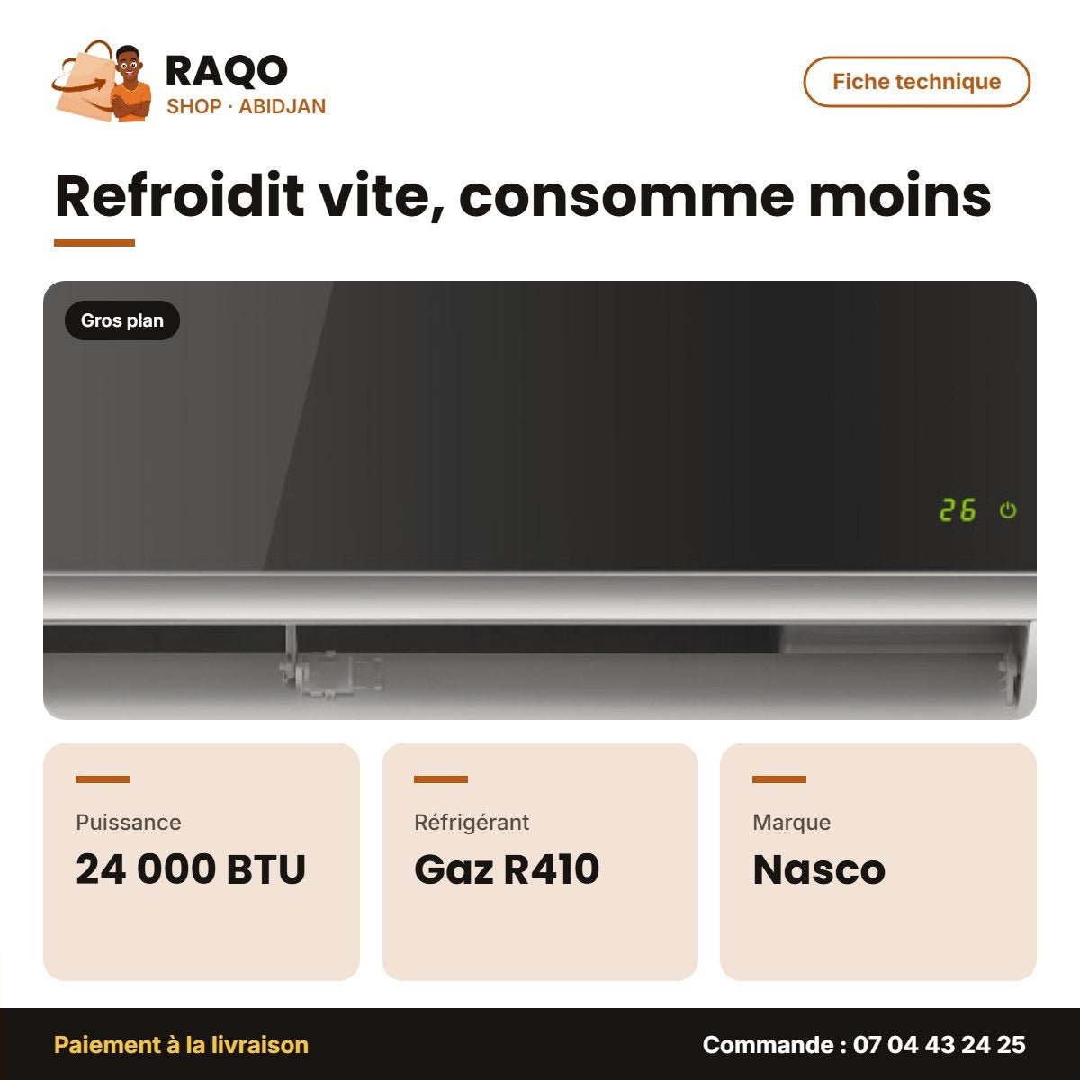 Split 24.000 BTU Nasco R410 | NAS-M24N1-MIRROR