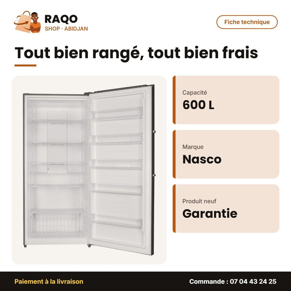 Congélateur Vertical Nasco – No Frost – 600 L – 5 ETAGERES+1PANIER | HNASDN1-77