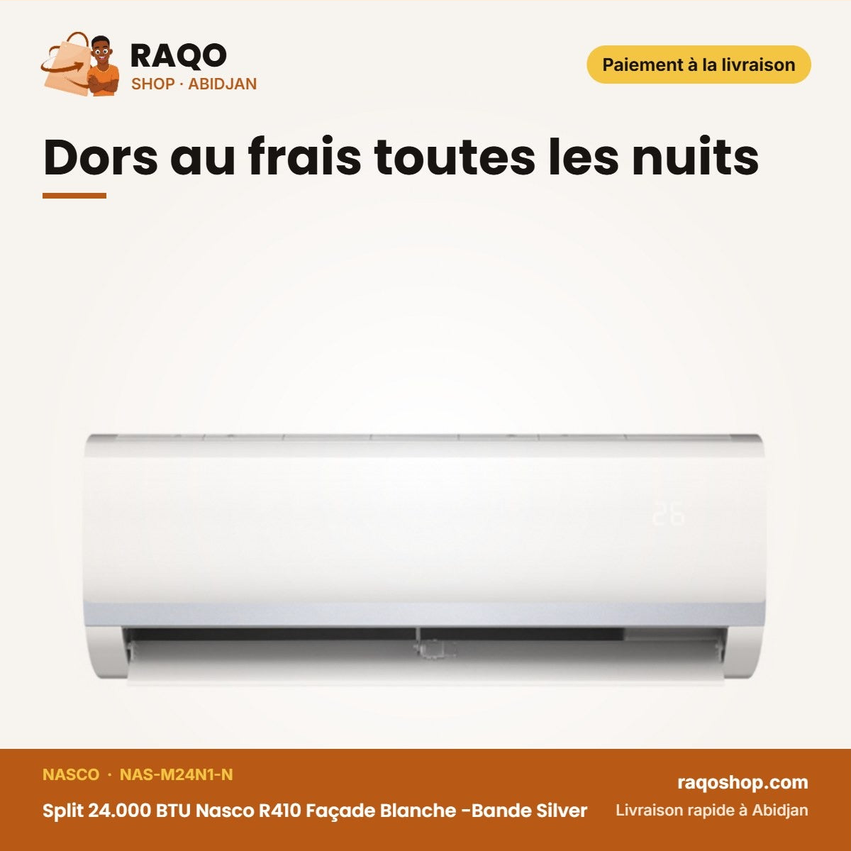 Split 24.000 BTU Nasco R410 Façade Blanche -Bande Silver | NAS-M24N1-N