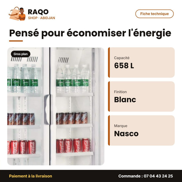 2DR Wa - Refroidisseur Vertical Nasco – 2 Battants – 658L – Vitré-Blanc | NAS-1000-2DR WA