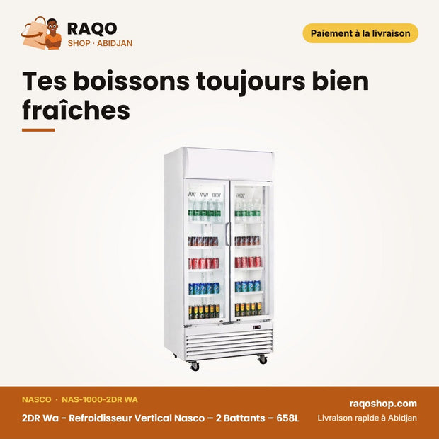 2DR Wa - Refroidisseur Vertical Nasco – 2 Battants – 658L – Vitré-Blanc | NAS-1000-2DR WA