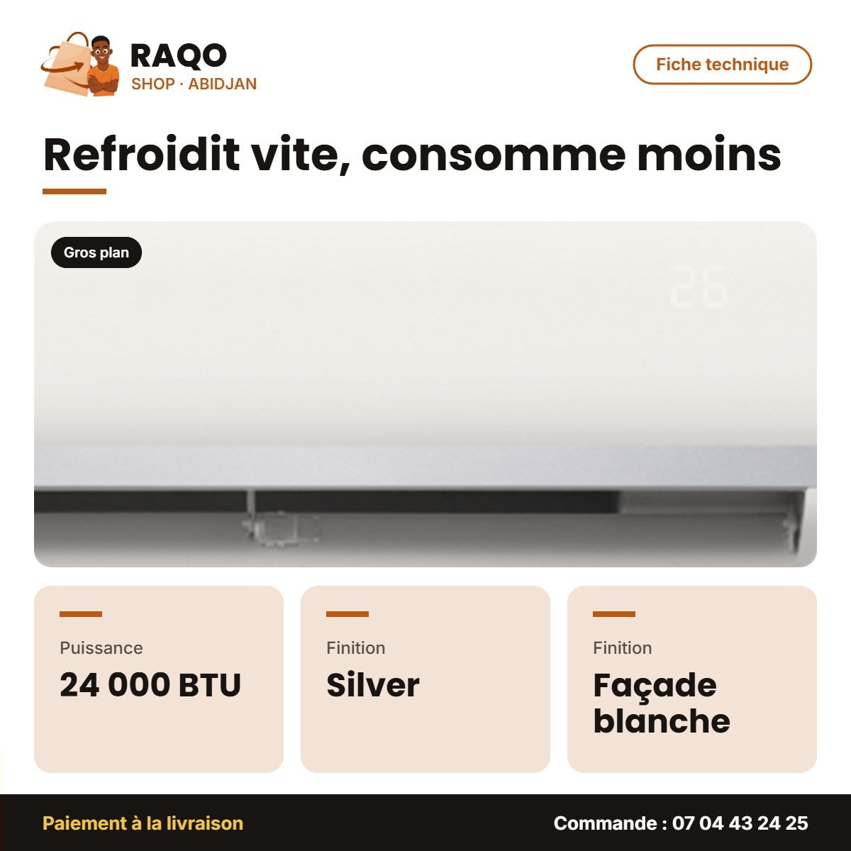 Split 24.000 BTU Nasco R410 Façade Blanche -Bande Silver | NAS-M24N1-N
