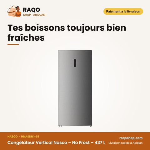 Congélateur Vertical Nasco – No Frost – 437 L – 4 ETAGERES+1PANIER | HNASDN1-55
