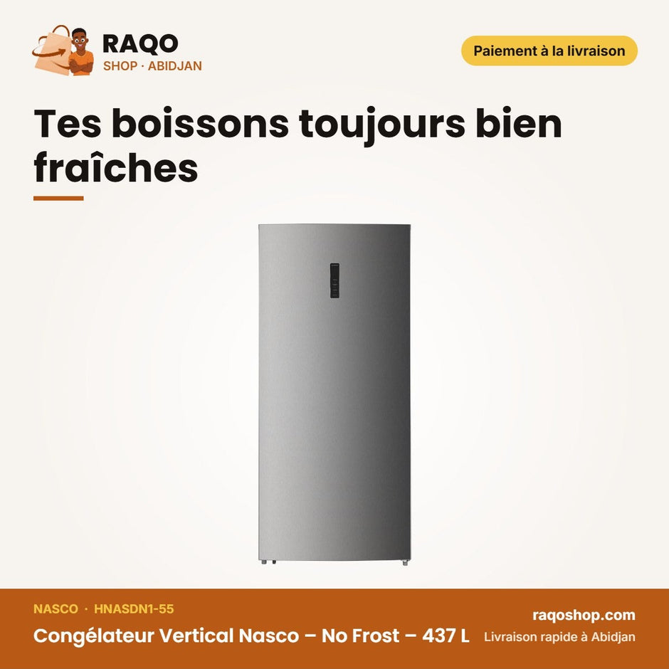 Congélateur Vertical Nasco – No Frost – 437 L – 4 ETAGERES+1PANIER | HNASDN1-55