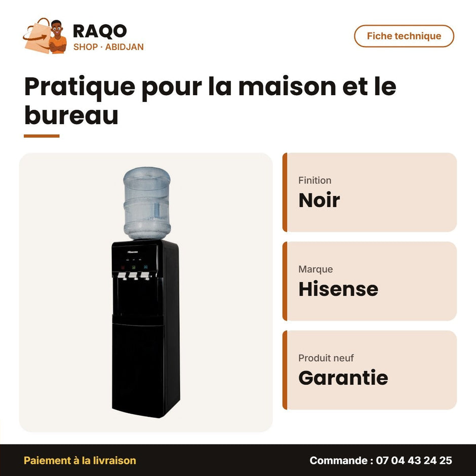 Distributeur D'eau Hisense – Avec Réfrigérateur – 3 Robinets – Noir | H96WDTB3S1R
