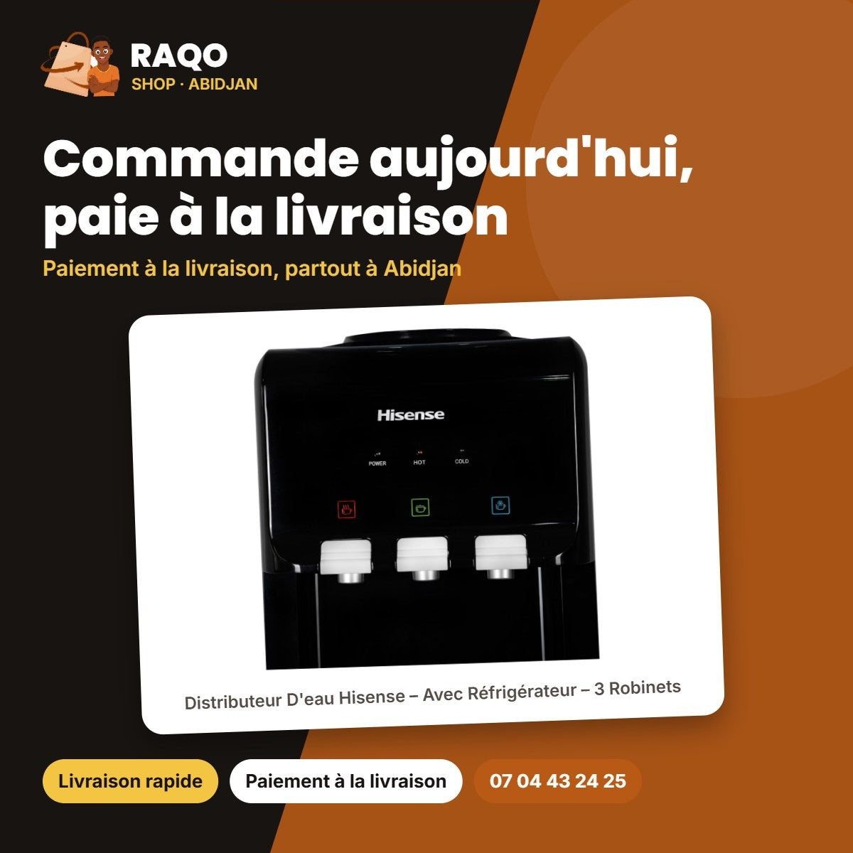 Distributeur D'eau Hisense – Avec Réfrigérateur – 3 Robinets – Noir | H96WDTB3S1R