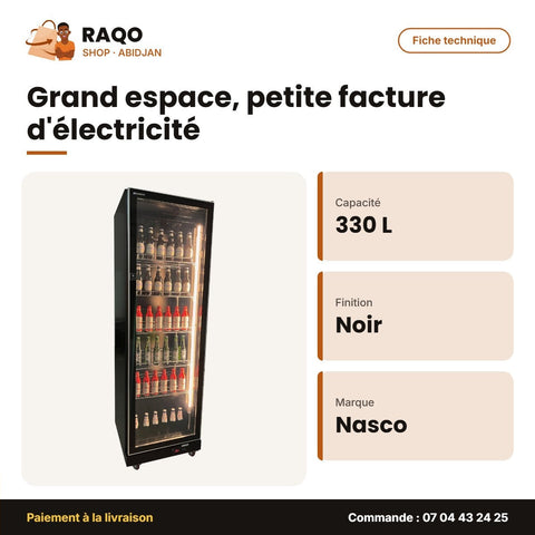 Refroidisseur Vertical Nasco – 330L – Vitré-Contour Noir – 1 Battant | NAS-HA715-1DR