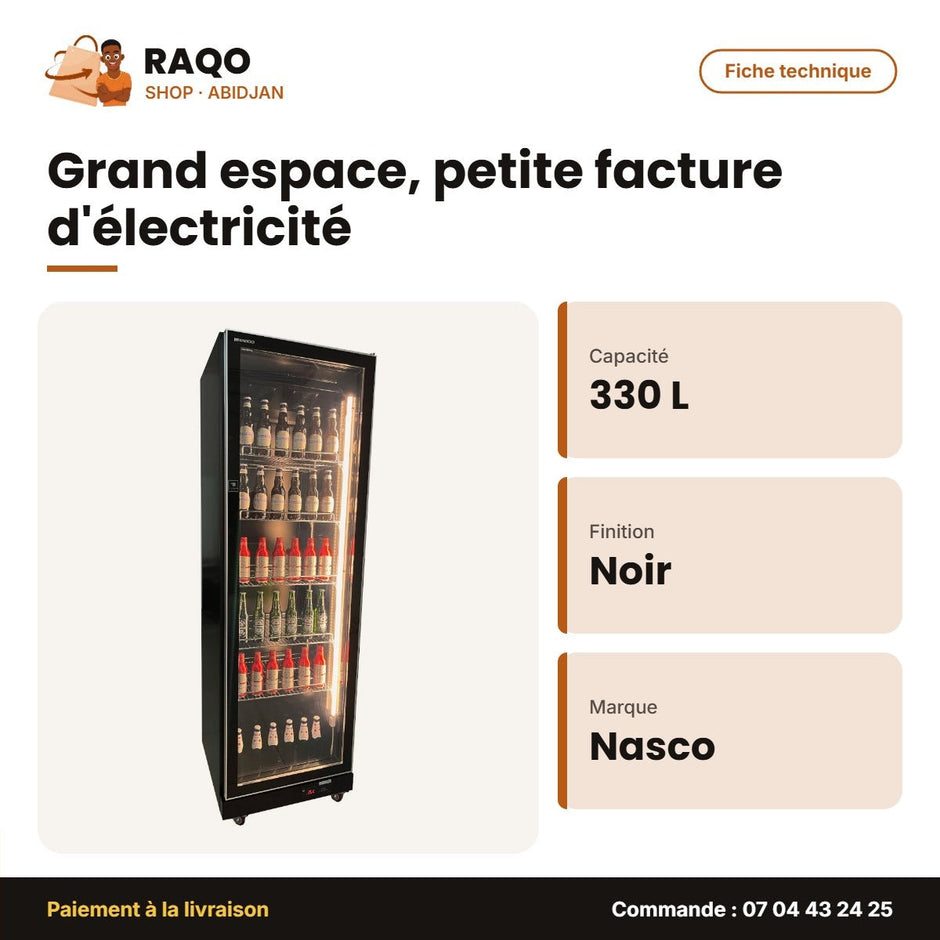 Refroidisseur Vertical Nasco – 330L – Vitré-Contour Noir – 1 Battant | NAS-HA715-1DR
