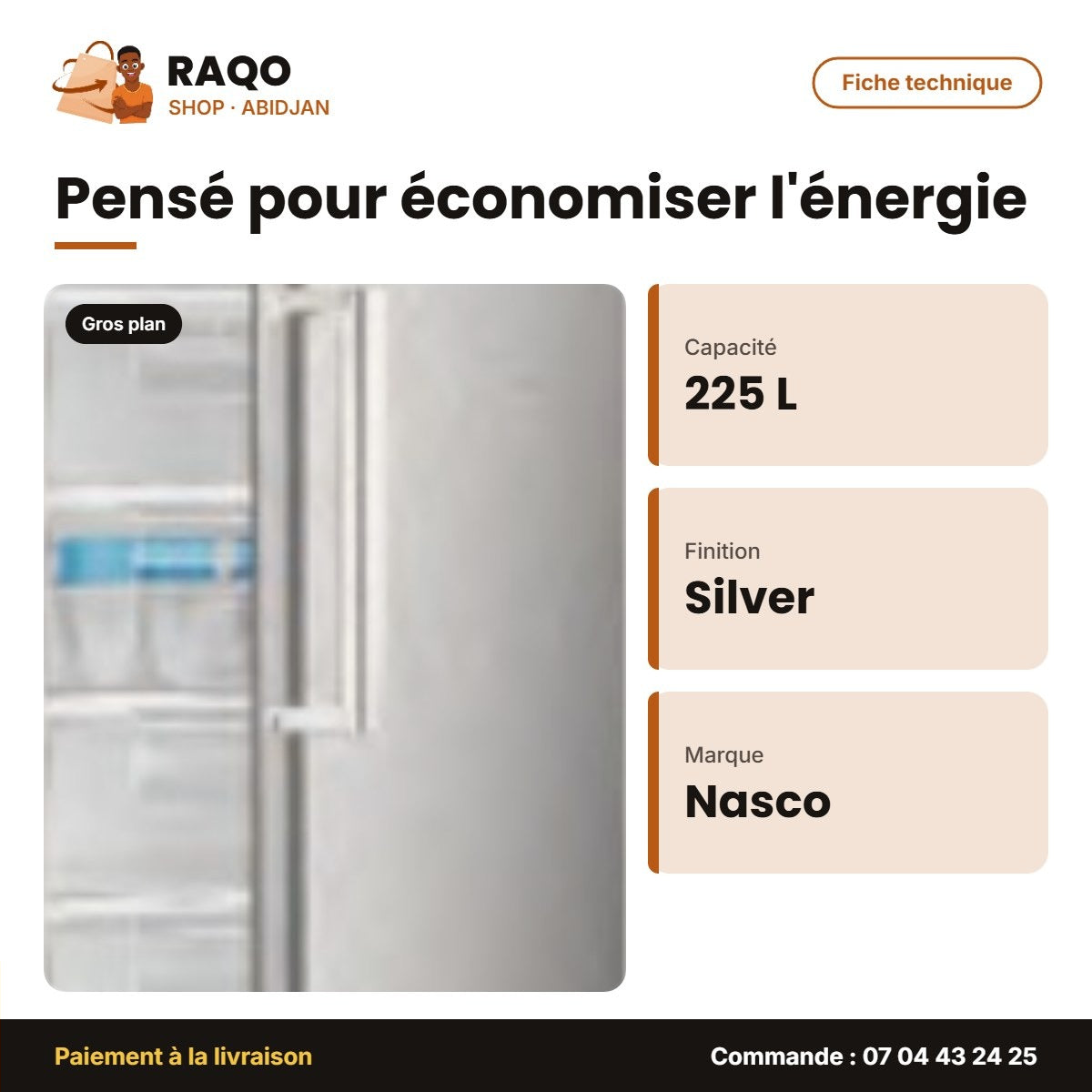 Congélateur Vertical Nasco 7 Tiroirs Silver 225L Net | HNASD1-33