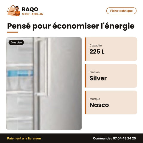 Congélateur Vertical Nasco 7 Tiroirs Silver 225L Net | HNASD1-33