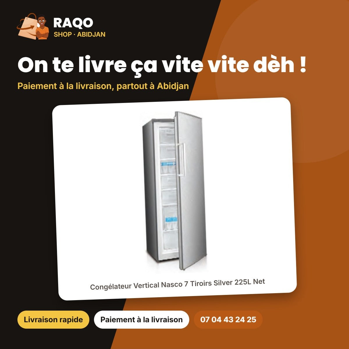 Congélateur Vertical Nasco 7 Tiroirs Silver 225L Net | HNASD1-33