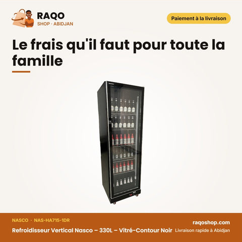 Refroidisseur Vertical Nasco – 330L – Vitré-Contour Noir – 1 Battant | NAS-HA715-1DR