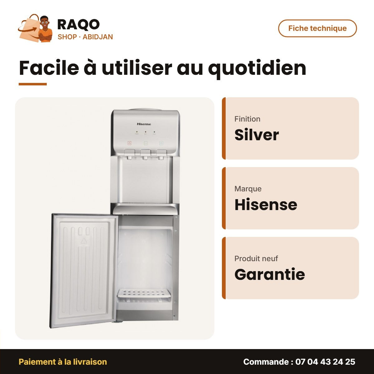 Distributeur D'eau Hisense – Avec Réfrigérateur – 3 Robinets – Silver | H96WDTS3S2R