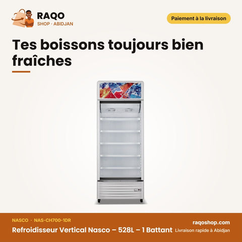 Refroidisseur Vertical Nasco – 528L – 1 Battant – Contour Gris-Vitré | NAS-CH700-1DR