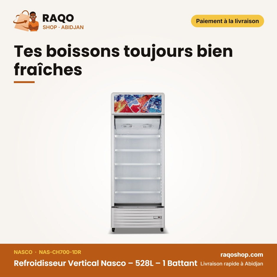 Refroidisseur Vertical Nasco – 528L – 1 Battant – Contour Gris-Vitré | NAS-CH700-1DR