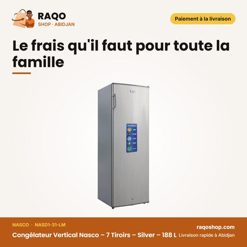 Congélateur Vertical Nasco – 7 Tiroirs – Silver – 188 L | NASD1-31-LM