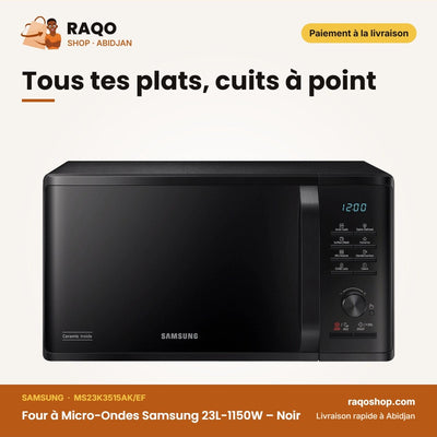 Four à Micro-Ondes Samsung 23L-1150W – Noir – Quick Defrost – 230V-50HZ | MS23K3515AK/EF